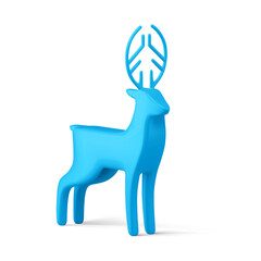 Wall Mural - Bright glossy minimalist horned blue deer bauble Christmas toy isometric realistic 3d template vector illustration. Beautiful stylish wild forest Nordic animal with amazing horns Xmas decor isolated