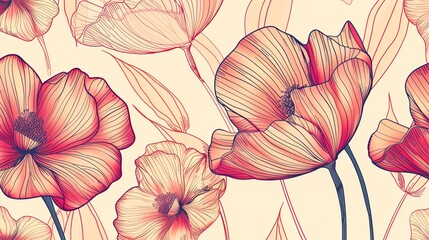 Line art flower pattern wallpaper