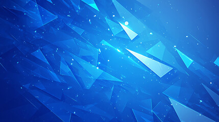 Poster - A vibrant abstract background composed of sharp, angular blue shapes, creating a sense of depth and movement with sparkling light particles scattered throughout.