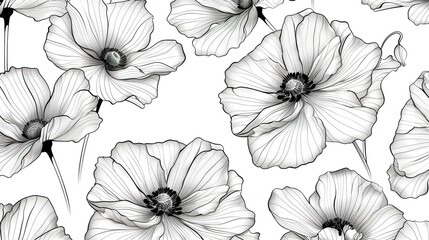 Line art flower pattern wallpaper