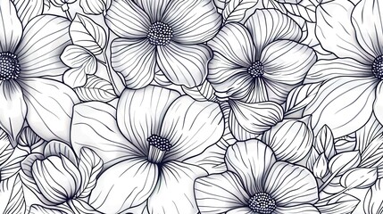 Line art flower pattern wallpaper