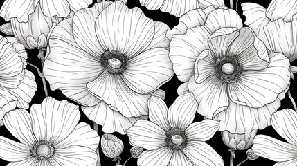 Line art flower pattern wallpaper