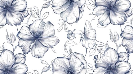 Line art flower pattern wallpaper