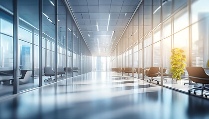  long corridor in office with blur and bokeh effects