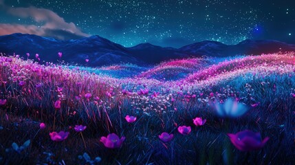 Sticker - Nighttime flowers under stars