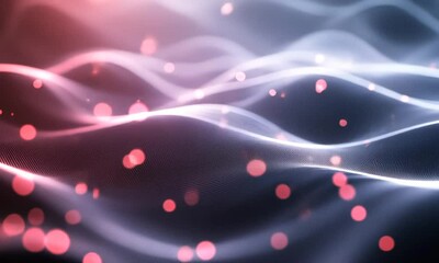 Wall Mural - Abstract Digital Waves with Red and Blue Glowing Particles