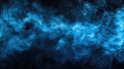 Poster - Abstract blue smoke moves on black background. Swirling smoke.