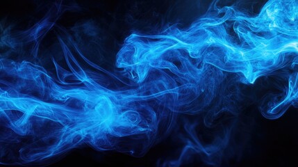 Poster - Abstract blue smoke moves on black background. Swirling smoke.