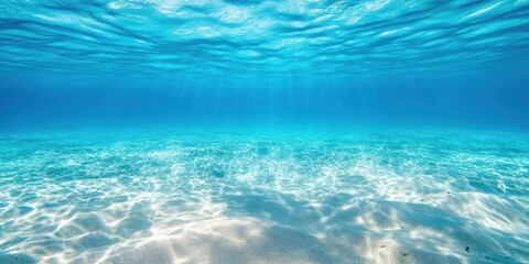 Stunning underwater scene showcasing shimmering blue water and sunlit patterns on the sandy floor, ideal for nature lovers.