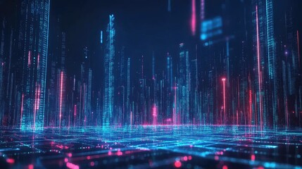 Poster - Big data connection technology. Cityscape telecommunication and communication network concept