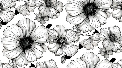 Line art flower pattern wallpaper