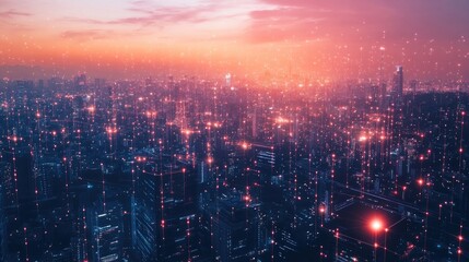 Poster - City scape Network and Connection technology concept