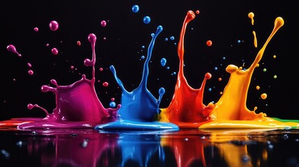 Poster - Colored paint splashes isolated on black background