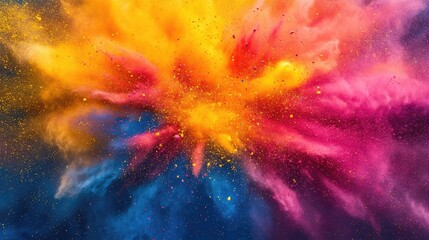 Poster - Colored powder explosion. Abstract closeup dust on backdrop. Colorful explode. Paint holi