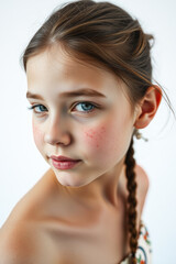 Canvas Print - Portrait of a Young Girl with Blue Eyes and a Braided Hair