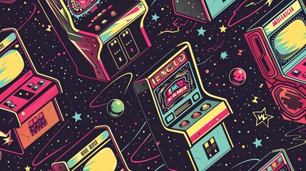 Poster - Arcade retro pattern wallpaper