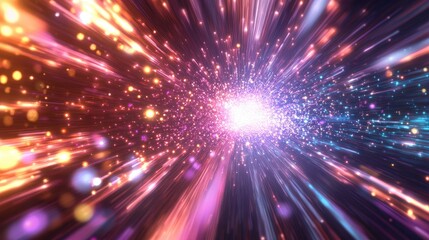 Poster - Explosion colorful rays. Shine dynamic scene. Magic moving fast lines. Hologram display. Bright blurred waves. Stylish space bright fantasy abstract background. Future tech. 3D illustration.