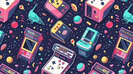 Wall Mural - Arcade retro pattern wallpaper