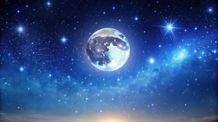 Wall Mural - Moon and stars shining brightly in the night sky, night, celestial, astronomy, galaxy, space, universe, glowing