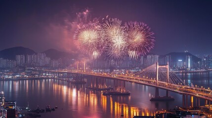 Poster - Gwangandaegyo Bridge And fireworks in Busan, South Korea