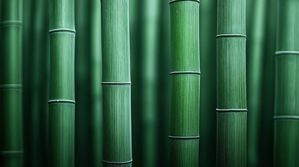 Wall Mural - Close-up view of green bamboo stalks with detailed segmented texture, showcasing the natural green coloration of bamboo in a serene and calming arrangement.