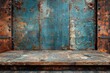 © sengah - Rustic wooden table in front of old, weathered wall with peeling paint