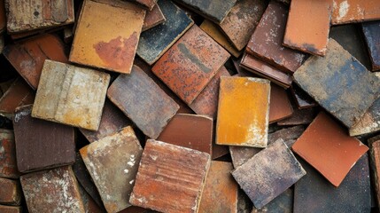 Poster - A Heap of Old,  Rustic, and Worn Tile Pieces