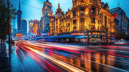 Poster - the light trails on the steet in shanghai china
