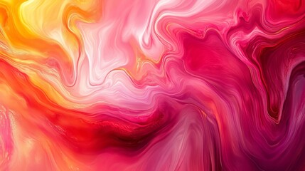 Wall Mural - Colorful artwork swirls together like fluid, with shades of pink, red, and yellow creating an abstract background.