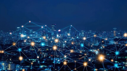 Poster - wireless network, connection technology concept, information communication network, abstract line co