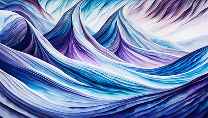 Digital abstract art piece featuring a fluid, wave-like design. The layout is horizontal, with smooth, flowing lines that resemble undulating mountains or waves