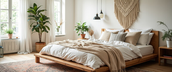 Wall Mural - Cozy Minimalist Bedroom with Natural Light and Warm Touches