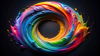 Wall Mural - Colorful swirl of oil paint on black background, swirl, oil paint, colorful, black, abstract, vibrant, textured, artistic