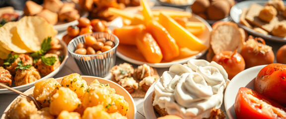 Wall Mural - Close-up of a Table Spread with Assorted Appetizers