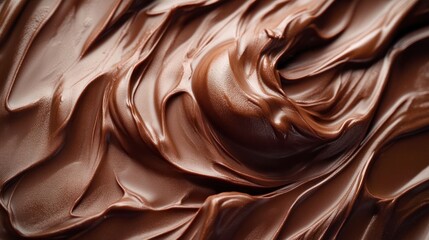 Close-Up of Smooth Melted Chocolate Surface with Rich Texture and Glossy Finish