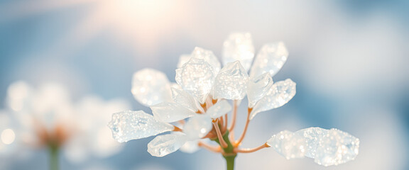 Poster - Delicate White Flower Petals with Water Droplets