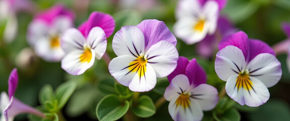 Poster - Closeup of Delicate White and Purple Flowers