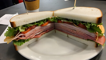 sandwich with ham and cheese, lunch sandwich, sandwich snack, ai generated