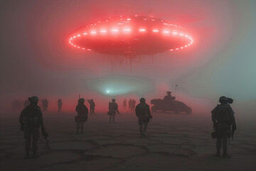 Poster - Mysterious ufo encounter and alien abduction with flying saucer generative AI