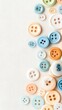 © lililia - A variety of vibrant buttons create a colorful border on a linen texture, featuring the word Sewing in the center and ample empty space for branding or advertising