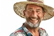 © Alexandr Efimov - Man with a beard smiling in workwear, wearing a straw hat and enjoying his day outdoors.