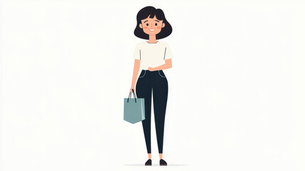 Canvas Print - A stylish woman with short hair confidently carries a bag in this clean and vibrant character illustration.