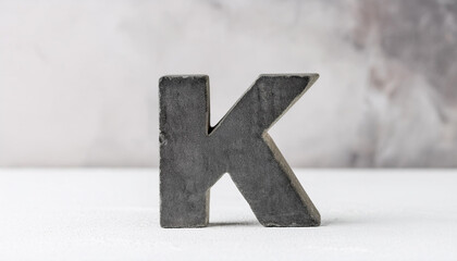 Wall Mural - Gray stone letter 'K' on white abstract rough background. Grunge wall with cracks, scratches effect