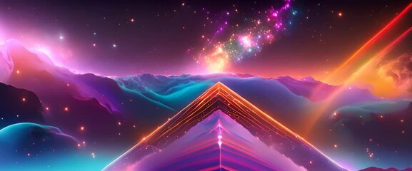 The flow of digital data with interlacing blue and purple lights, glowing like a river of stars