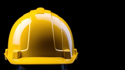 A bright yellow safety helmet sits prominently against a black background, highlighting its importance in construction and safety practices