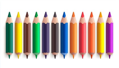 Wall Mural - A digital illustration of colorful pencils lined up on a white background