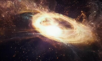 Wall Mural - Expansive explosion of light and particles, representing the birth of the Universe in a dark, starless background