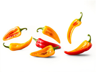 Aufkleber - Falling_sweet_pepper_slices,_paprika,_isolated_on_white_background,_clipping_path,_full_depth_of_field