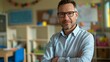 © Babu - Portrait of a Substitute Teacher in a Blurred Classroom Background, Portrait Shot, Substitute Teacher, Classroom Background