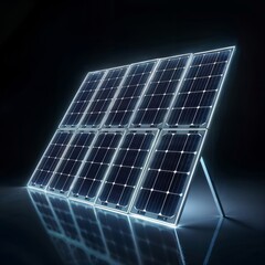 Futuristic Solar Panel. Glowing solar panel array on dark background, representing advanced renewable energy technology and innovation.